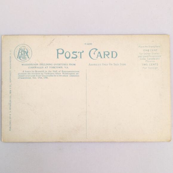 Washington Declining Overtures from Cornwallis Yorktown VA 1920s Postcard - Picture 2 of 2